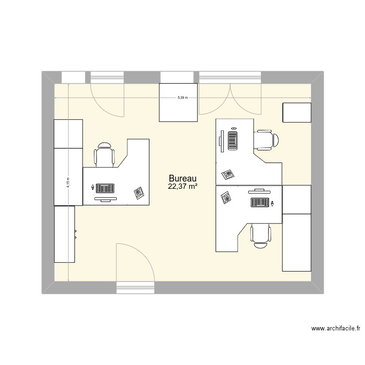 bureau rdc. Plan de 1 pièce et 22 m2
