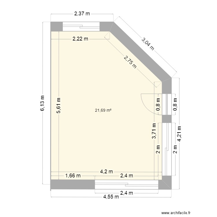 cuisine. Plan de 1 pièce et 22 m2
