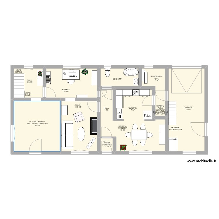 RDC BUIS WALHAIN. Plan de 9 pièces et 91 m2
