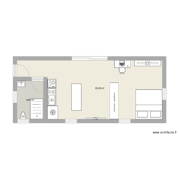 will coocooning. Plan de 2 pièces et 38 m2