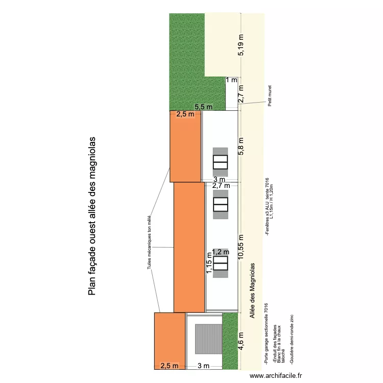 fa&ccedil;ade ouest. Plan de 