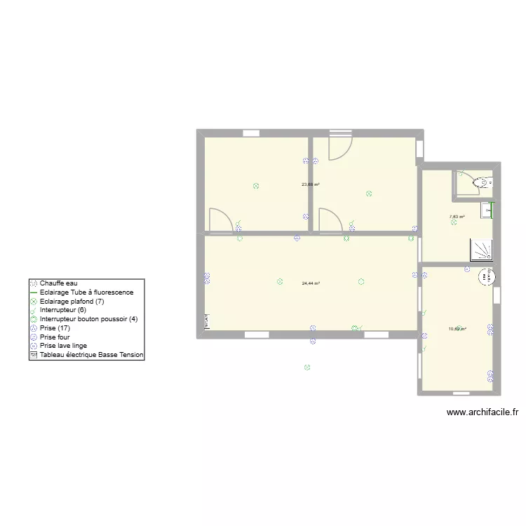 aubou. Plan de 4 pièces et 66 m²