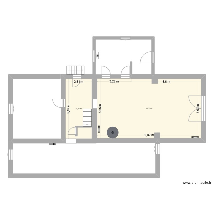 MONTAL. Plan de 2 pièces et 70 m2