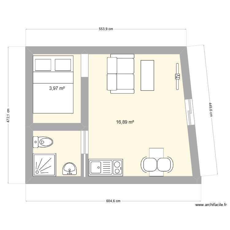 studio jardin - Plan 2 pièces 21 m2 dessiné par flav33720