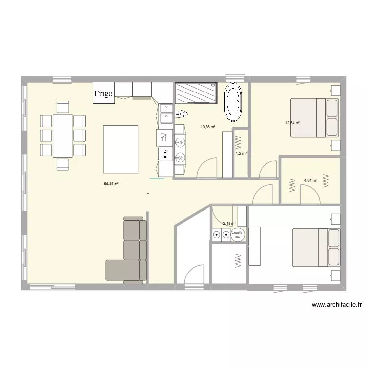 Actuel. Plan de 6 Pièces et 88 m²