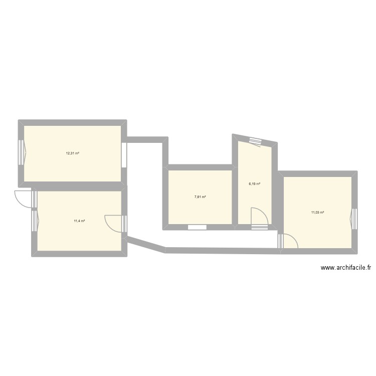 Cab 37. Plan de 5 pièces et 49 m2