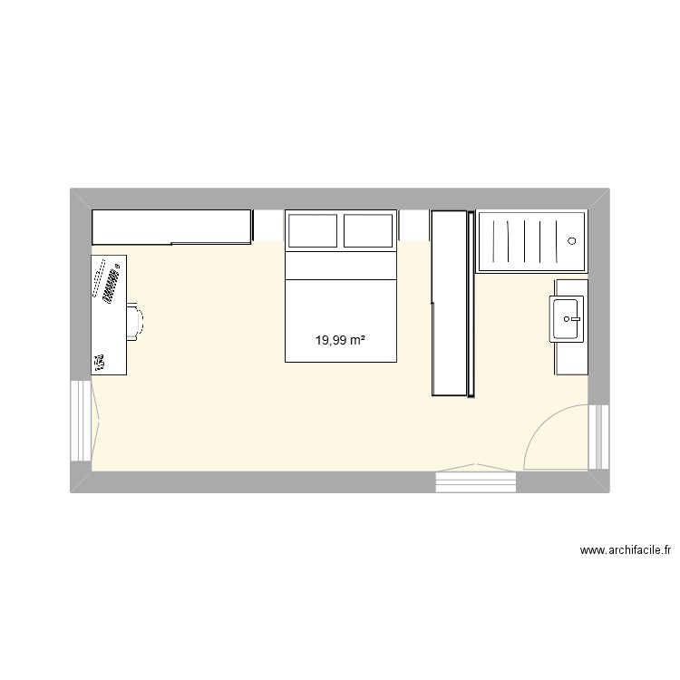 ChambreV3. Plan de 1 pièce et 20 m2
