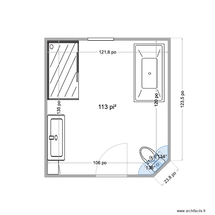 sale de bain. Plan de 1 pièce et 11 m2
