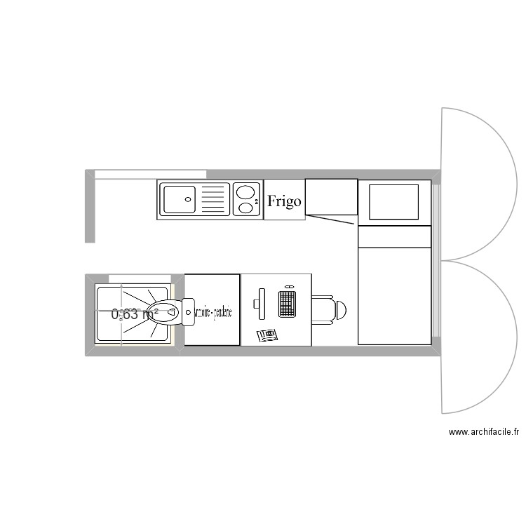 van. Plan de 1 pièce et 7 m2