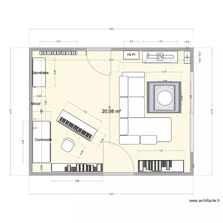 sejour. Plan de 1  et 20 m²