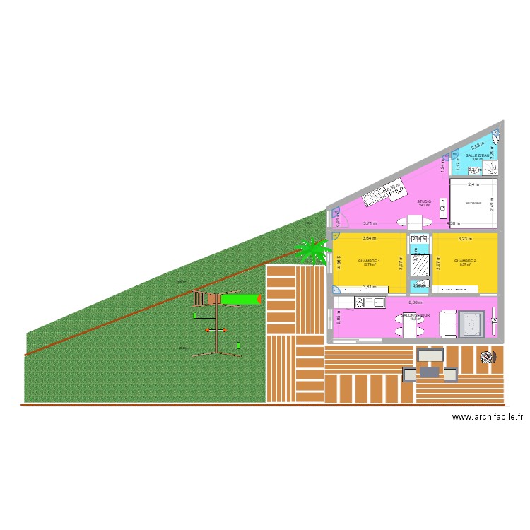LANTON MAISON. Plan de 7 pièces et 63 m2
