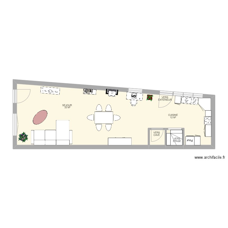 RDC ELLEZELLES. Plan de 3 pièces et 47 m2