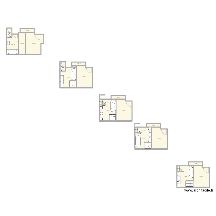 sdb. Plan de 22 pièces et 82 m2