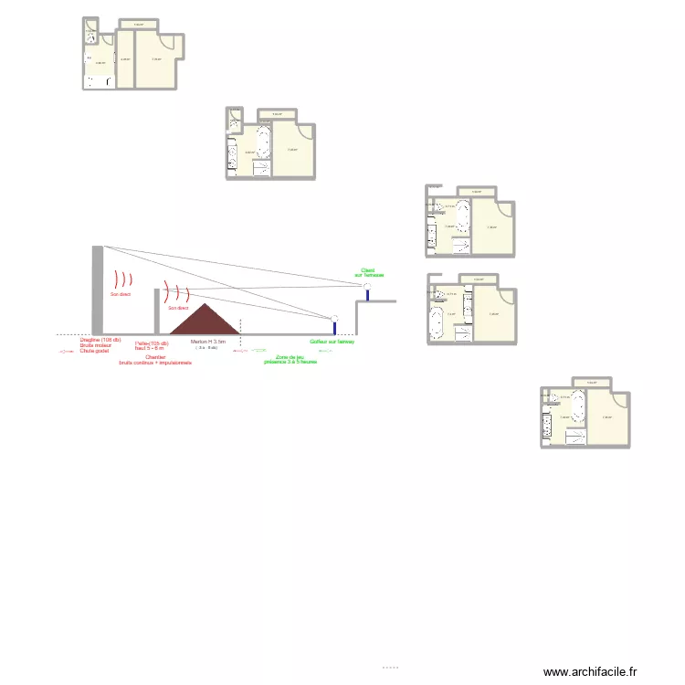 sdb. Plan de 22  et 82 m²