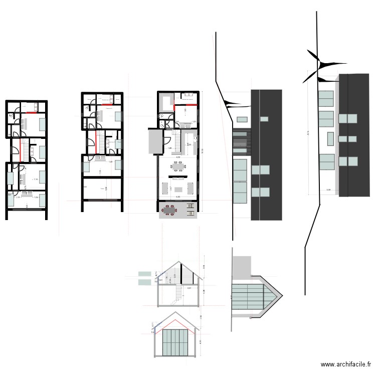 LONGERE TYPE 8 TER AVEC VELUX. Plan de 33 pièces et 288 m2
