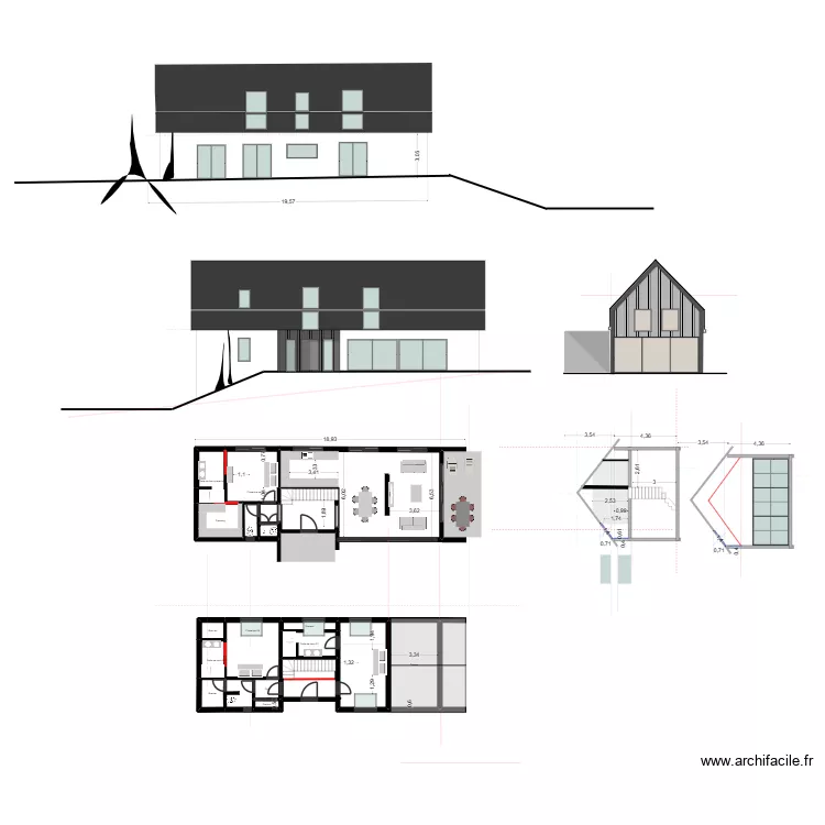 LONGERE TYPE 8 TER AVEC VELUX. Plan de 20  et 192 m²