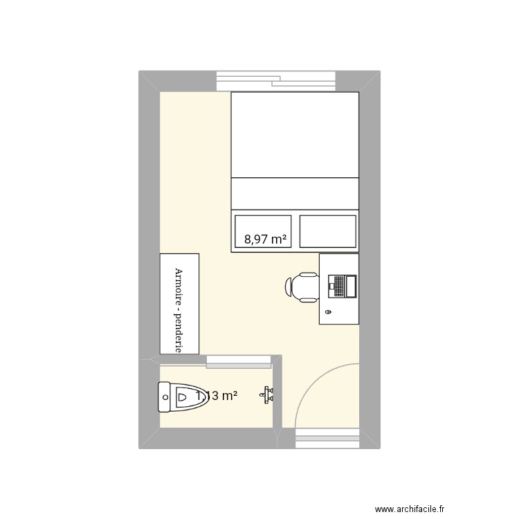 Chambre a coucher. Plan de 2 pièces et 10 m2