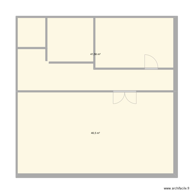 Rez de chaussée. Plan de 2 pièces et 88 m2
