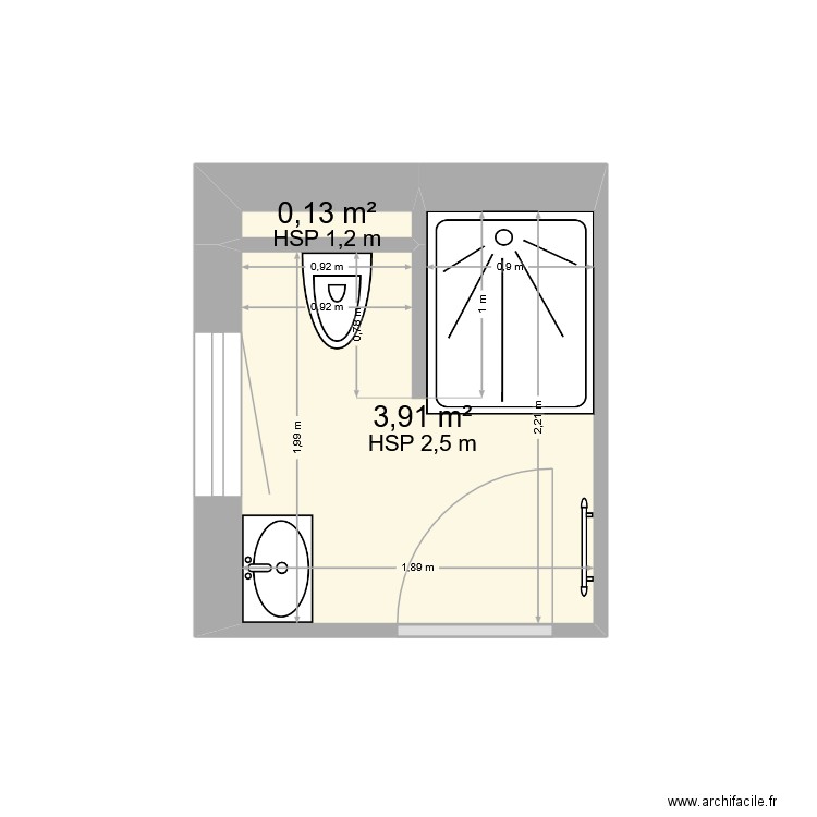 SDB poolhouse. Plan de 2 pièces et 4 m2