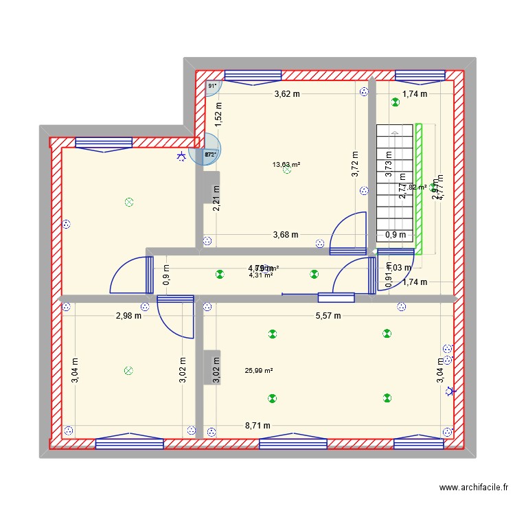 R+1. Plan de 5 pièces et 124 m2