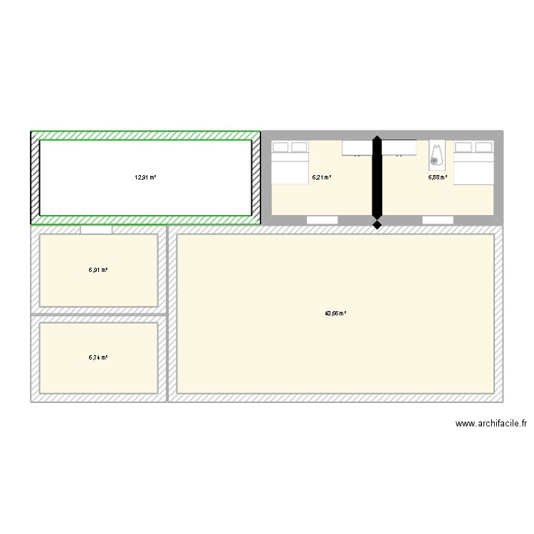 hotel. Plan de 6 pièces et 80 m2