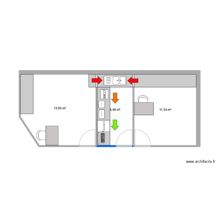 Dennetière - Devolfe. Plan de 3 pièces et 31 m2