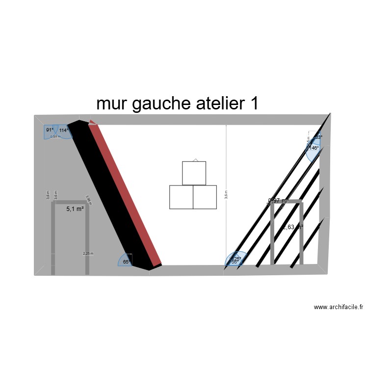 mur gauche atelier 1. Plan de 3 pièces et 9 m2