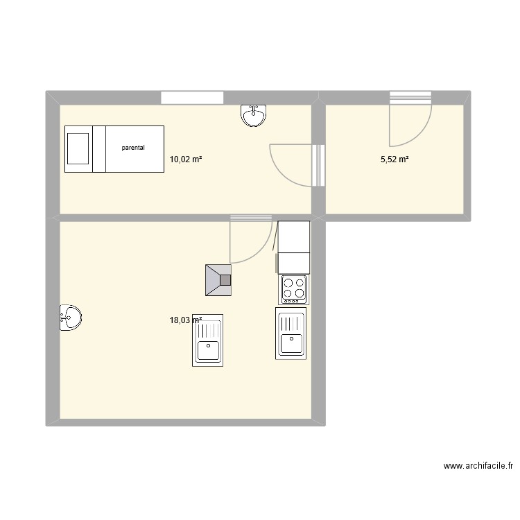 test. Plan de 3 pièces et 34 m2