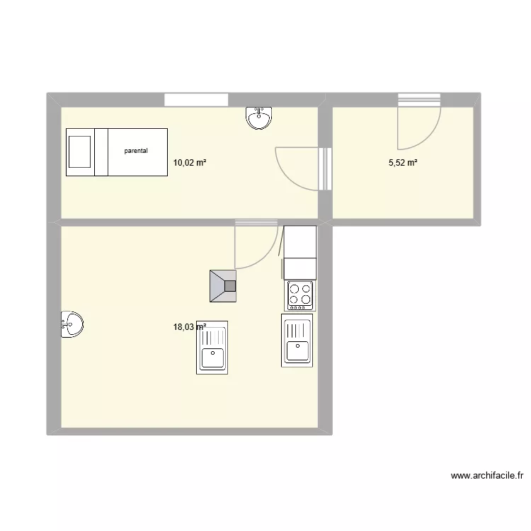 test. Plan de 3 pièces et 34 m²