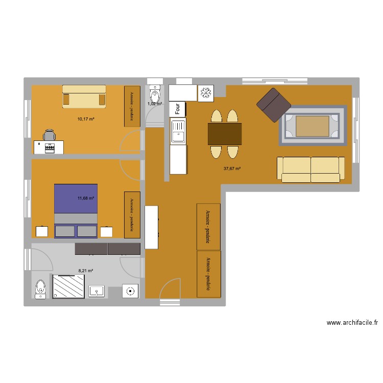 LU MAN. Plan de 5 pièces et 69 m2
