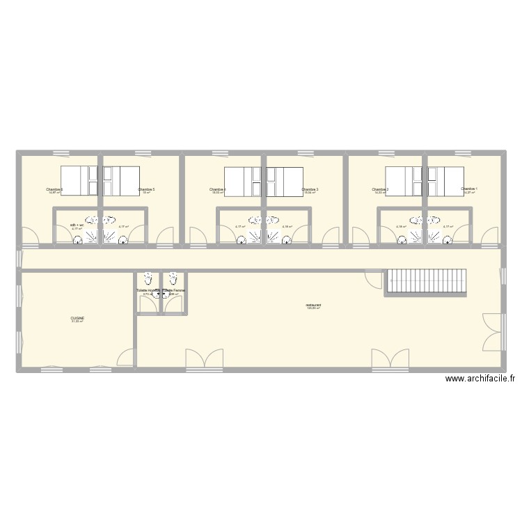 plan hotel. Plan de 16 pièces et 274 m2