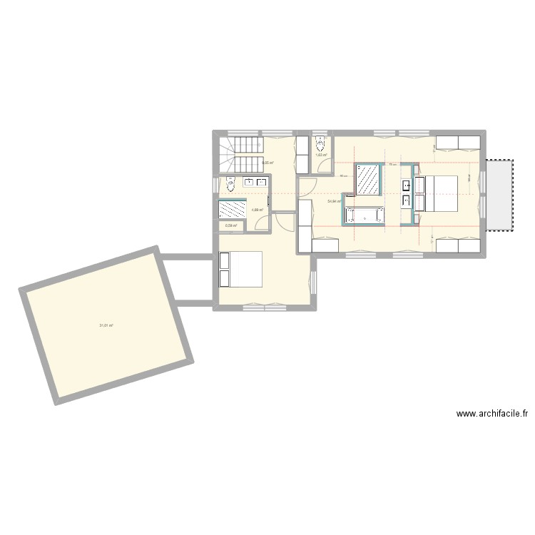 Plan étage. Plan de 6 pièces et 102 m2