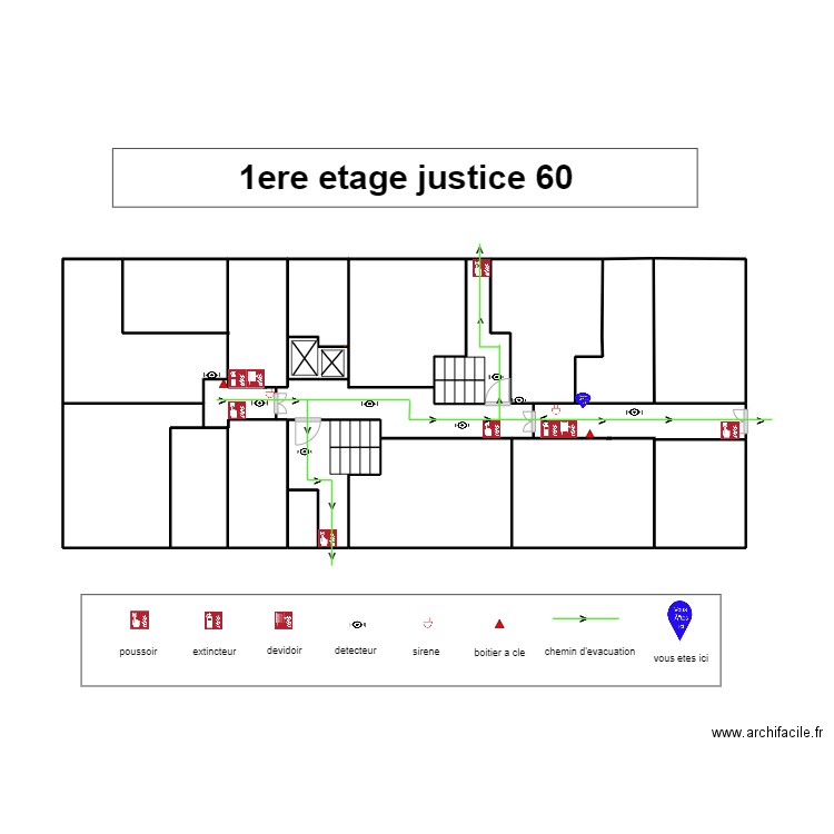 justice 60 du 2e au 5eme etage. Plan de 14 pièces et 50 m2