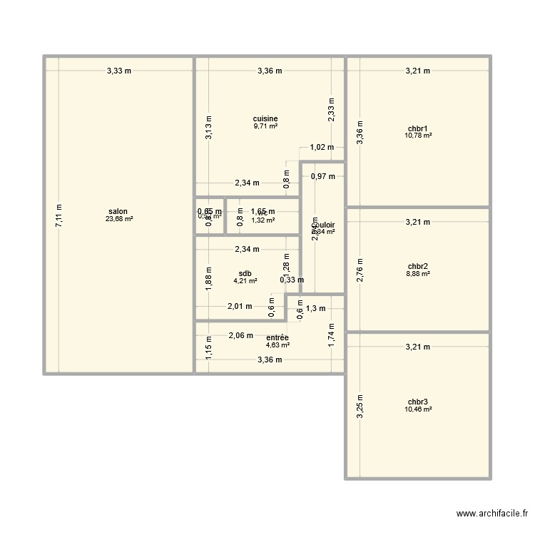 danielou. Plan de 10 pièces et 77 m2