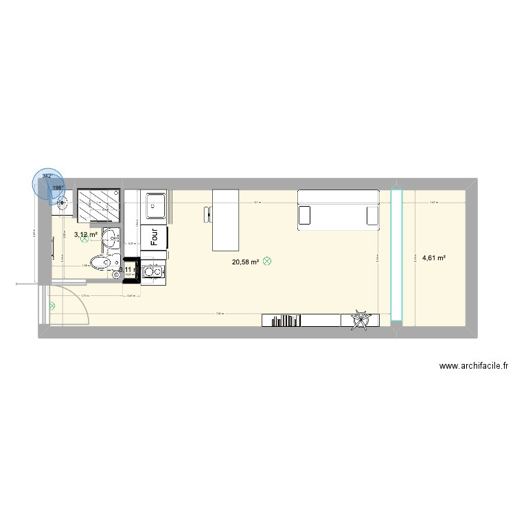 Plan appart sans chambre. Plan de 4 pièces et 28 m2