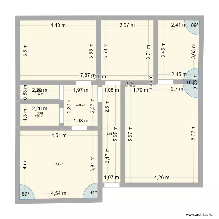 gbsebebf. Plan de 6  et 92 m²