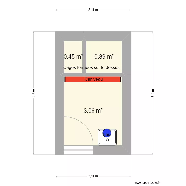 Contagieux. Plan de 3 pièces et 4 m²