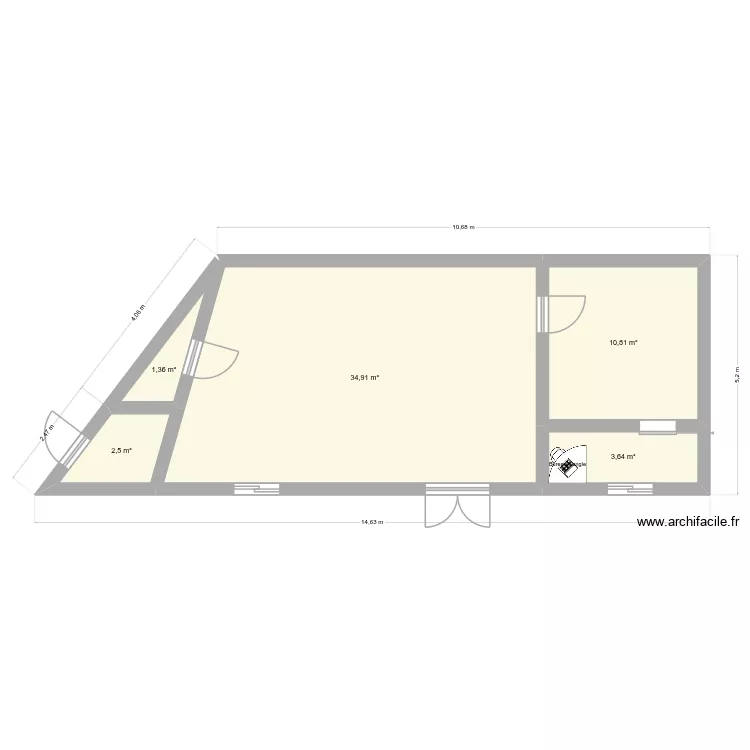 Pharmacie new. Plan de 5  et 53 m²