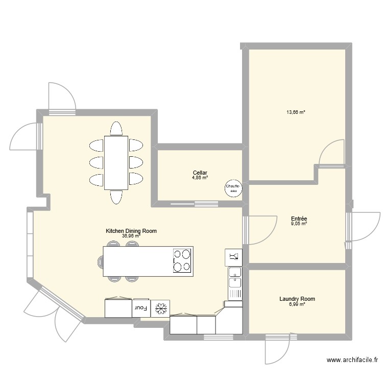 Gerald cuisine v3. Plan de 5 pièces et 72 m2