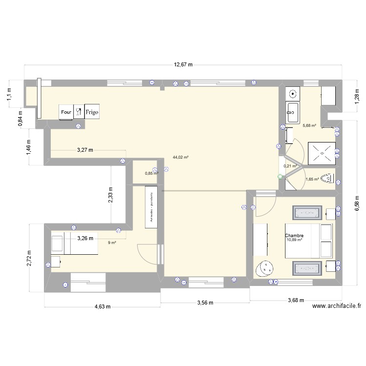 Saint Cloud - version avec sdb GAUDI essai 2. Plan de 7 pièces et 72 m2