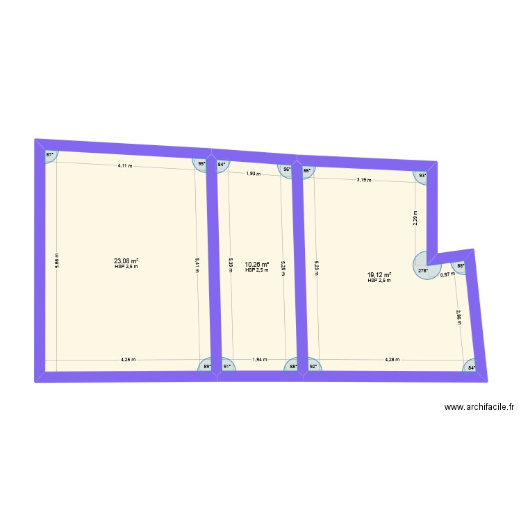 CASTEX. Plan de 3 pièces et 52 m2