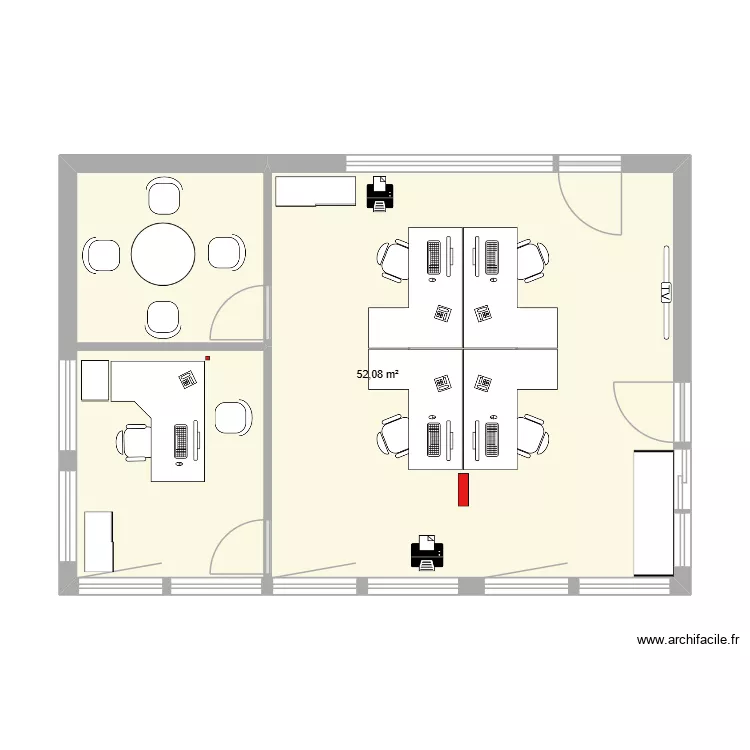 Bureau V1. Plan de 1  et 52 m²