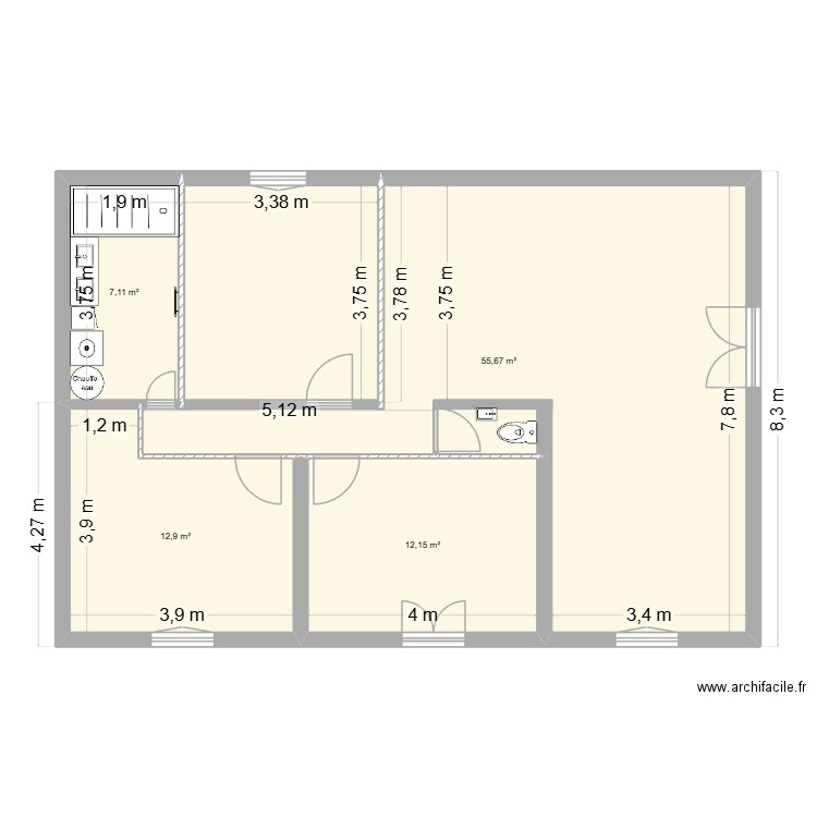 maison. Plan de 4 pièces et 88 m2