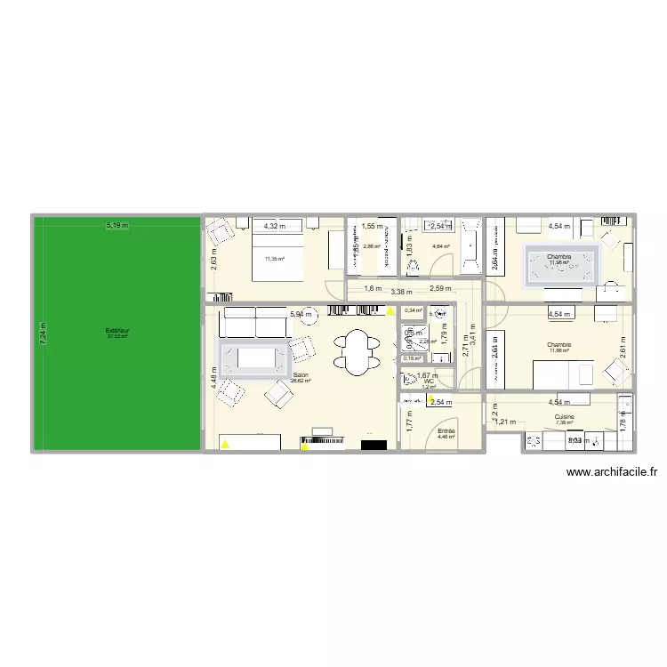 Plan Aguesseau avec cotes mesur&eacute;es et am&eacute;nagement + dressing + am&eacute;nagements V5. Plan de 