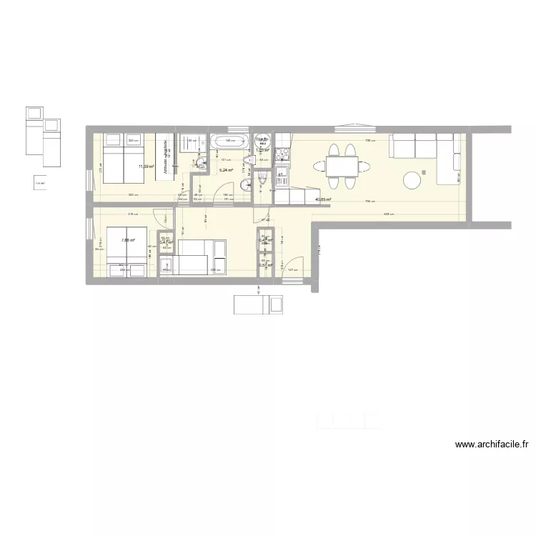 BERLICANT T3 1 er etage cloison conserv&eacute;eV3. Plan de 