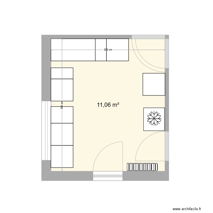 Cuisine Bertille. Plan de 1 pièce et 11 m2