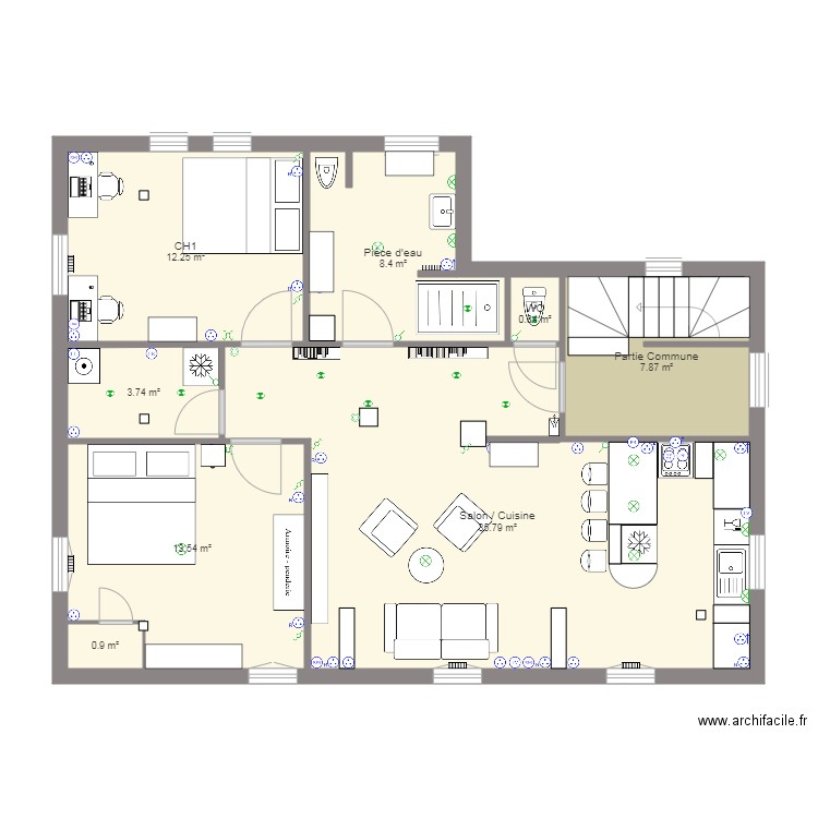 St Léon réaménagement. Plan de 8 pièces et 83 m2