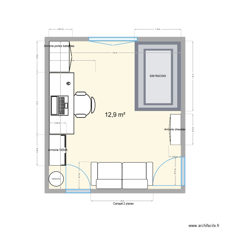 Bureau maison -1. Plan de 1 pièce et 13 m2