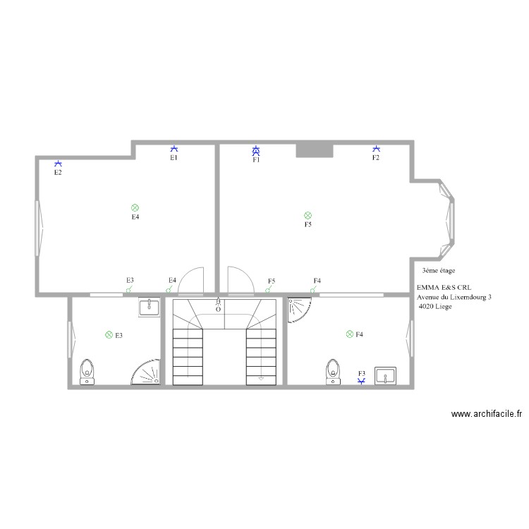3etage 333. Plan de 5 pièces et 62 m2
