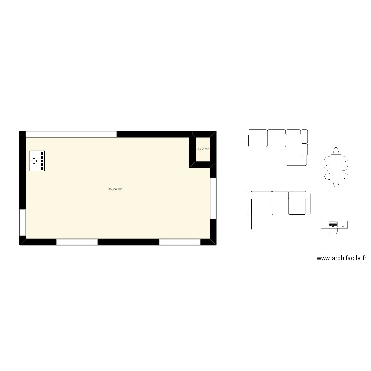 maison. Plan de 2 pièces et 36 m2